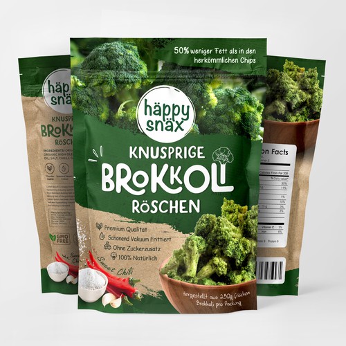 Verpackungsdesign für Doypack Gemüsechips: Vakuum frittierte Brokkoli Chips Design by Creative Selection