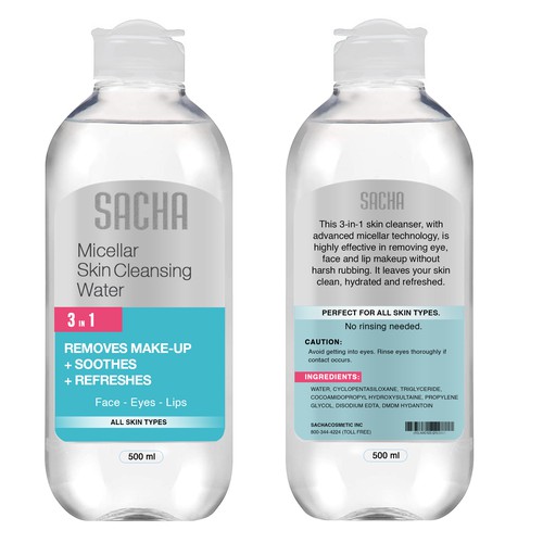 Sacha Micellar Water bottle 500ml Design by Creativedzine