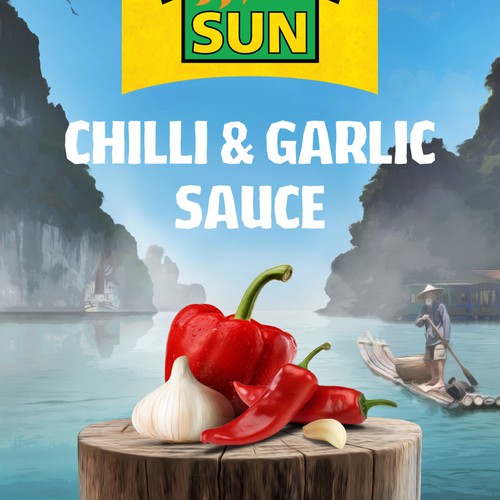 Tropical Sun Chilli & Garlic Sauce Label Digital Painting Design réalisé par FitzgeraldDesigns