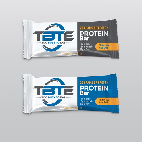 Design a unique protein bar wrapper for Too Busy To Eat Product