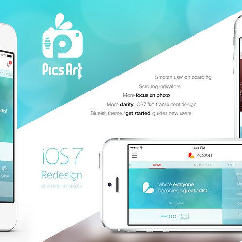 Award winning design for best in class mobile app PicsArt Design by strengthinpixels