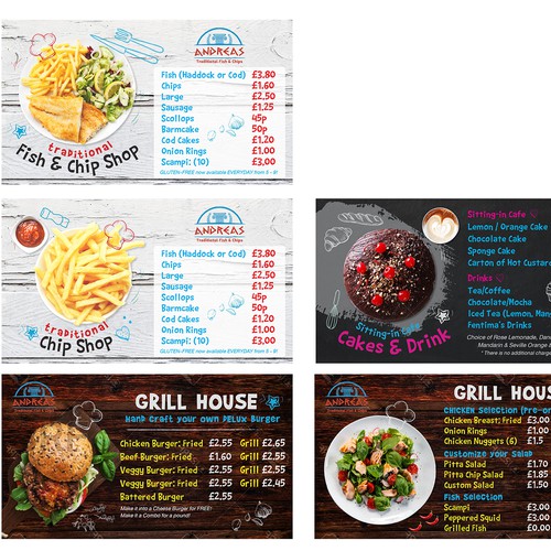 Fish and Chip Shop Menu Design Design by Ruethairat.Me