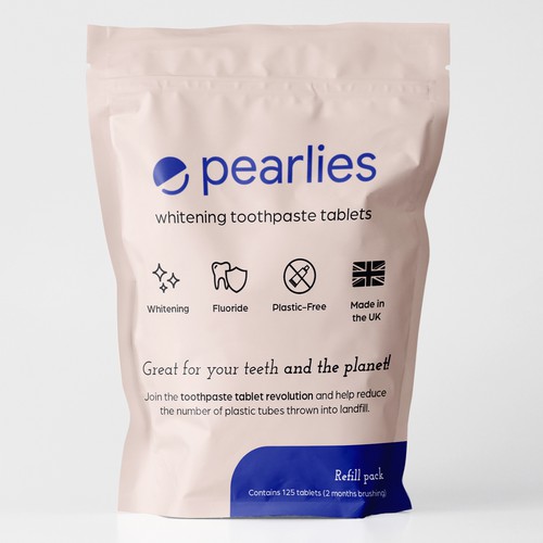 Design an attractive refill pack for a trendy new toothpaste tablet brand Design by nicolesaulsdesigns