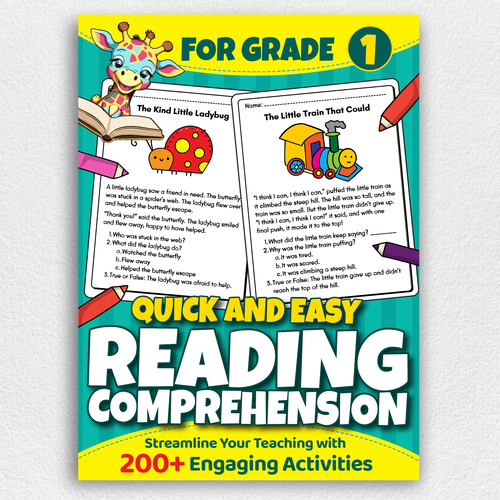BOOK COVER: Grade 1 Reading Comprehension - Professional Workbook for Kids Design by Design Republik