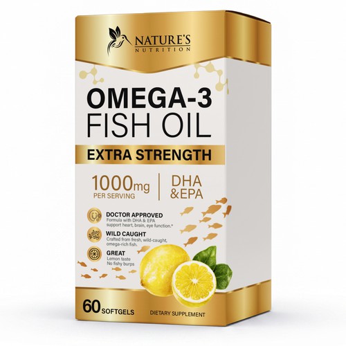 "Omega 3 Fish Oil Product Box Needed for Nature's Nutrition" winning Product packaging
