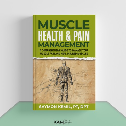 Book cover with a drawing images of the human anatomy combining muscles and bone structure. Design by XAM76