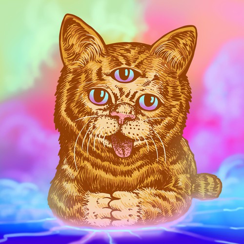 Psychedelic Cats Auto Generated Trading Cards to raise money for Cat Rescue Design por katingegp