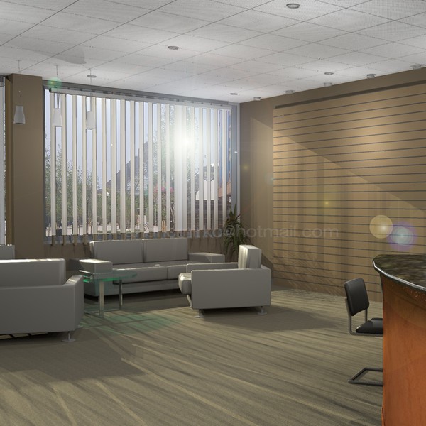 Need a creative 3D rendering of office layout. 