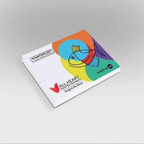 Paint By Numbers box design. Colourful attention-grabbing. Detailed description provided. Design by initialB