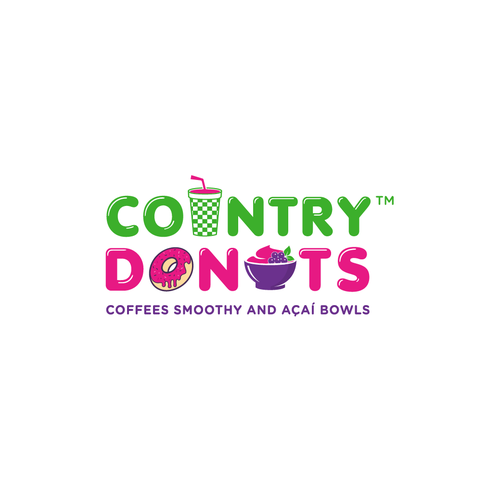 We need a modern exciting logo to encompasses our Name Country Donuts Coffee smoothy bowls Design by ropix