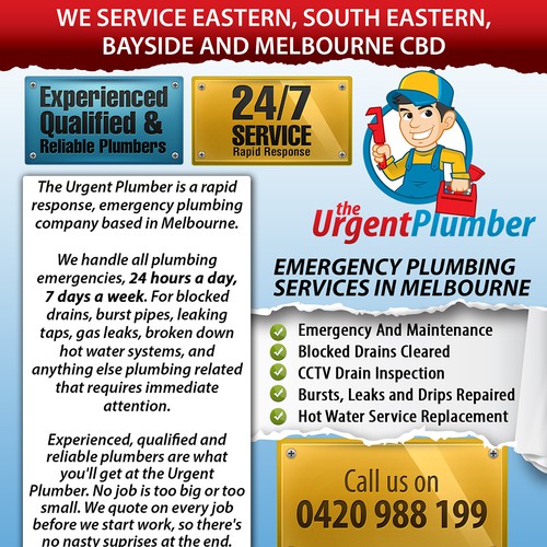 Create the next postcard or flyer for The Urgent Plumber Design by ShaifulArtwork Print