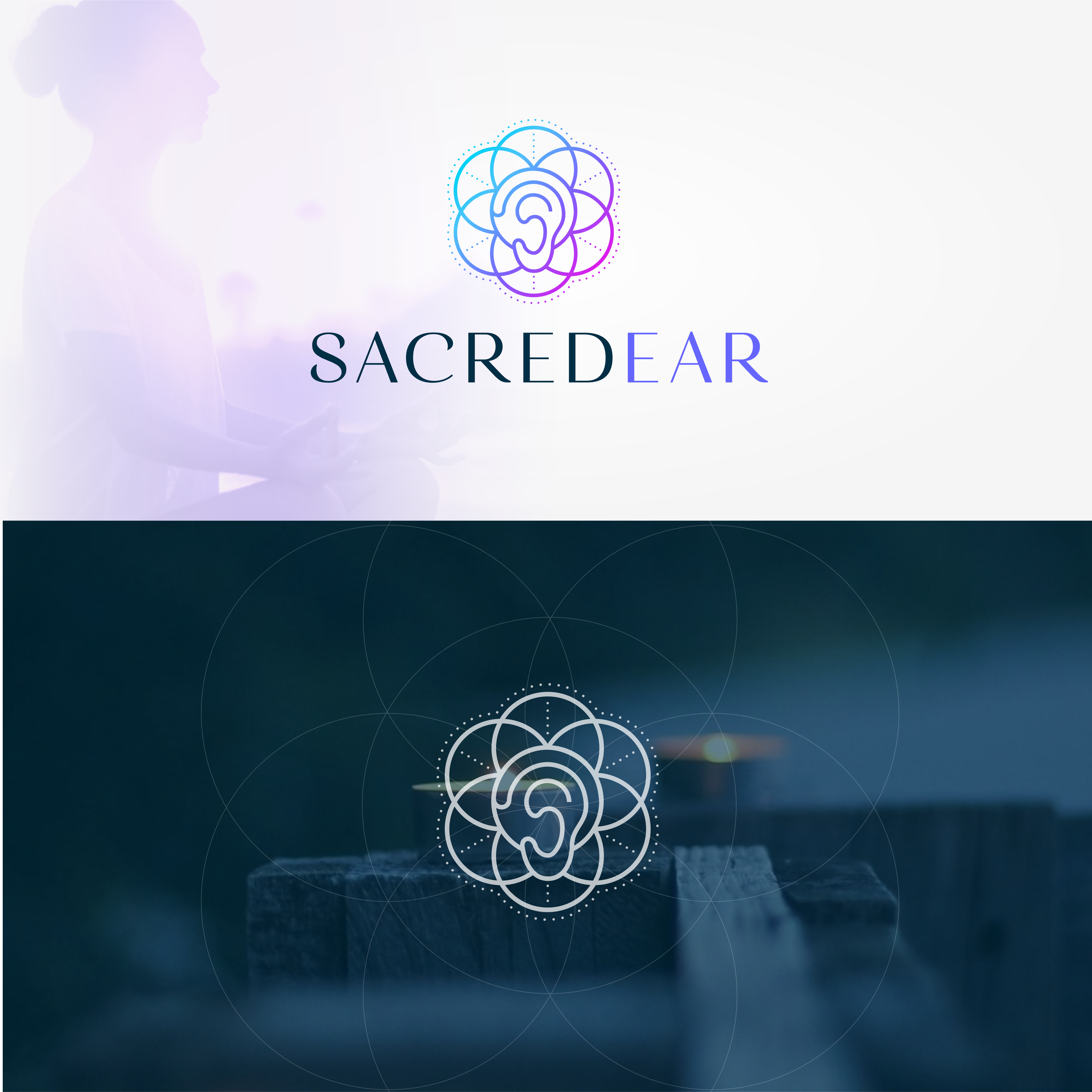 Sacred geometry logo with the title 'Sacred Ear'