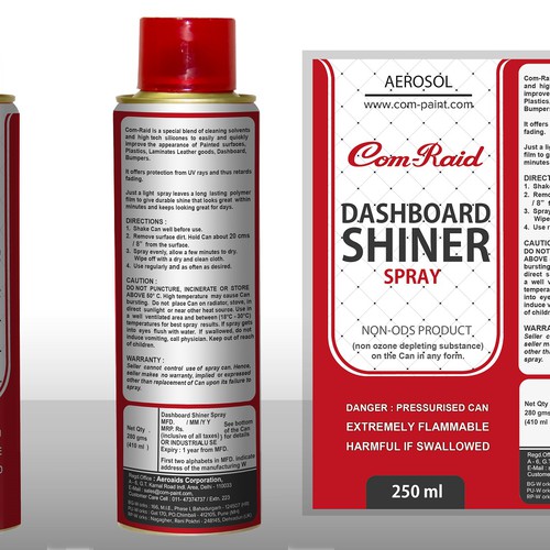 Product Label Design for AEROSOL CAN DASHBOARD SHINER SPRAY Design by DesignSBS