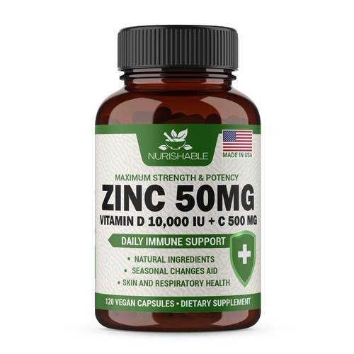 We need a "beautiful bottle label" for Zinc and Vitamin D3 supplement - Redesign Design by Fredrick Balois