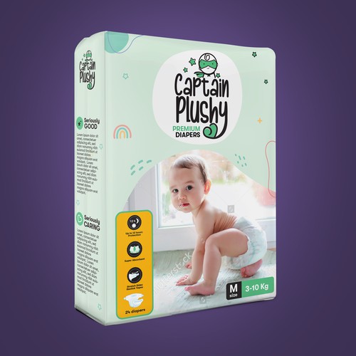 Packaging for playful baby diapers brand Design by Design Studio72