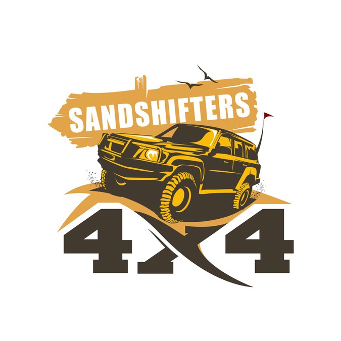 Create an exciting logo for a desert off-road club called SandShifters ...