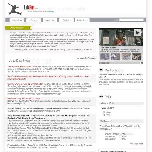 LetsRun.com Homepage Re-Design/Cleanup Diseño de noobdesigns