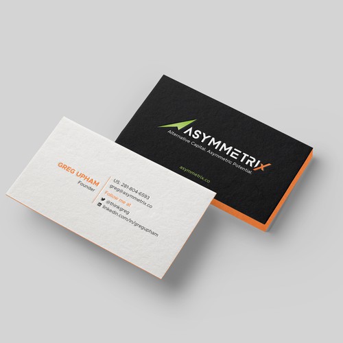 Design a cool, edgey but sophisticated business card for an alternative investment firm. Design von Taaiebah