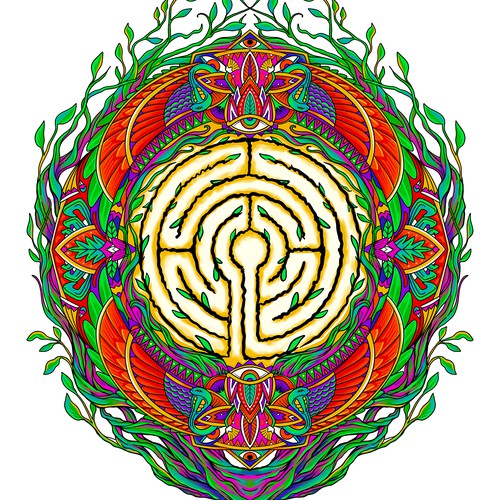 Sacred Labyrinth Psychedelic Tattoo Design by prim