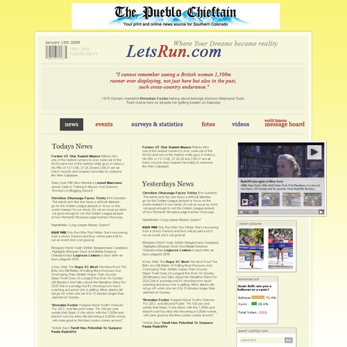 LetsRun.com Homepage Re-Design/Cleanup Diseño de Katzenberg