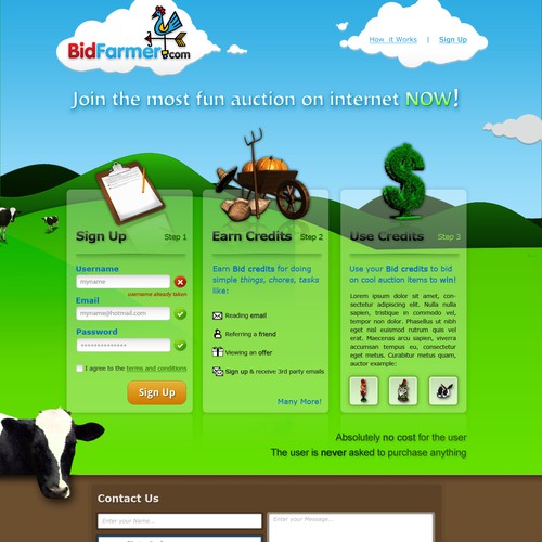 Sign Up Page for BidFarmer.com Design by EM Studio.