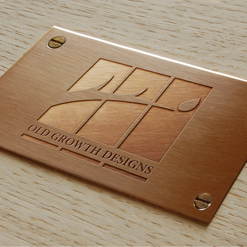 Create cool bronze plaque and business card concept for Reclaimed Redwood table co. Design by Hello Mayday!