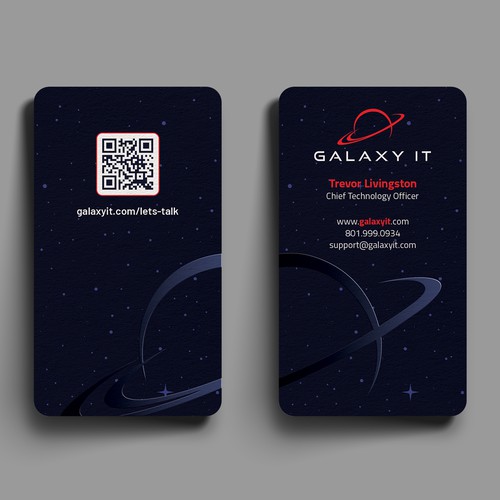 Create a Stellar Space-Themed Business Card for Galaxy IT Design by Hasanssin