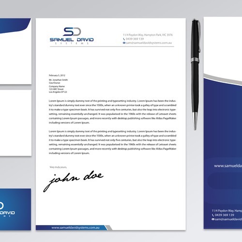 New stationery wanted for Samuel David Systems Diseño de conceptu