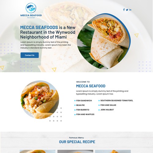 Miami Soul Seafood Restaurant Concept 1 Page Only Design réalisé par creatsoul