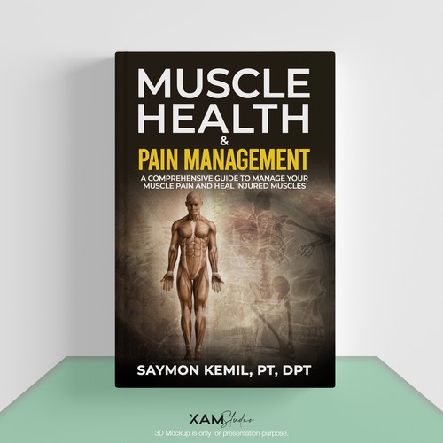 Book cover with a drawing images of the human anatomy combining muscles and bone structure. Design by XAM76