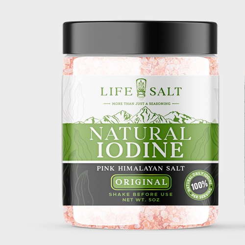 Label for Natural Iodine Pink Himalayan Salt that is fused with Seaweed Design by Design_byMe