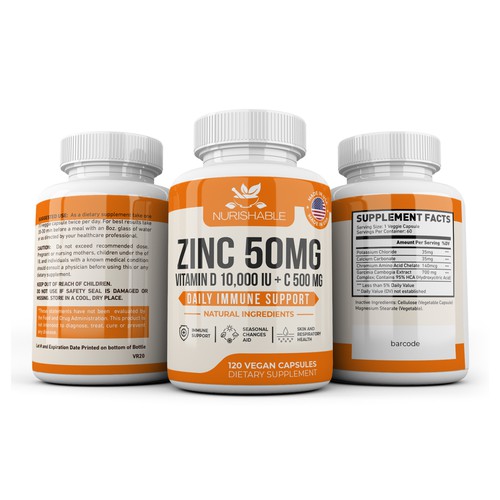 We need a "beautiful bottle label" for Zinc and Vitamin D3 supplement - Redesign Design by Fredrick Balois