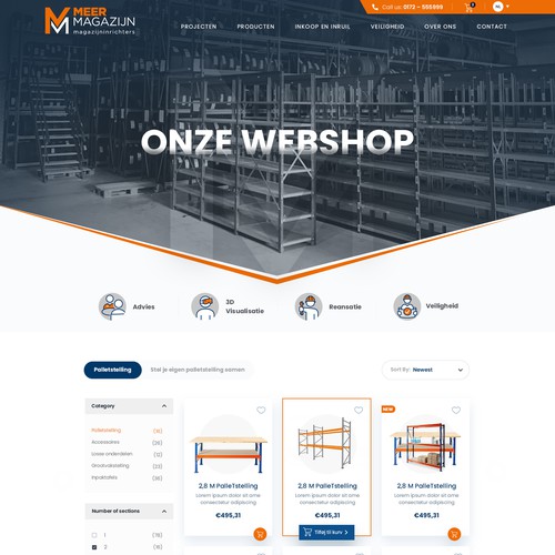 Creative website templates for a leading pallet racks company_ Meermagazijn Design by MercClass