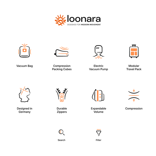 "Loonara Custom Icon System: 10-Icon Style Contest with Follow-Up - travel with more order and speed" winning Logo design