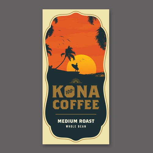 Vintage Kona Coffee Label Big Island Hawaii Design by rickyports