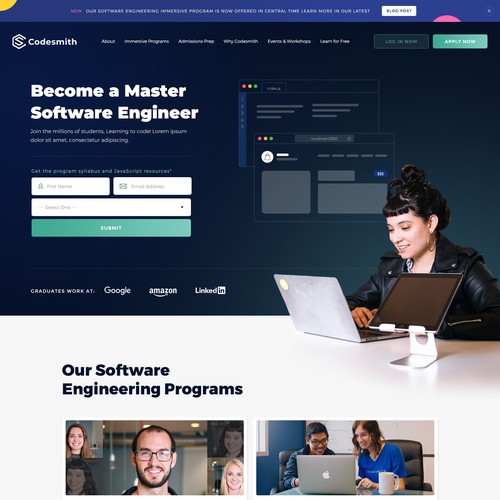 "New website homepage design to attract software engineering students" Design by Interframers™