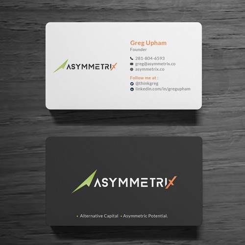 Design a cool, edgey but sophisticated business card for an alternative investment firm. Design von Roni_