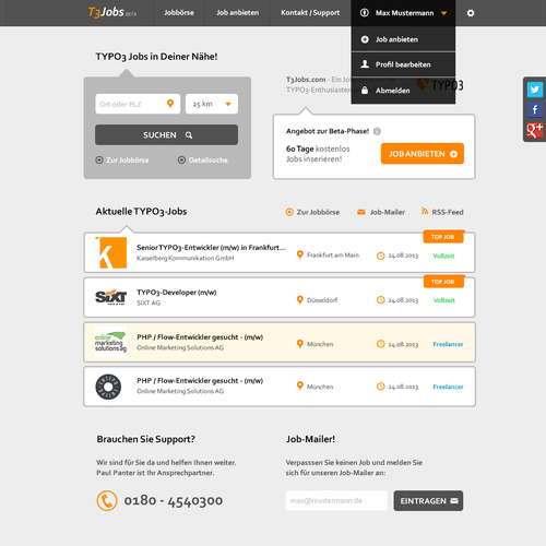 "website design für T3-Jobs" winning Web page design