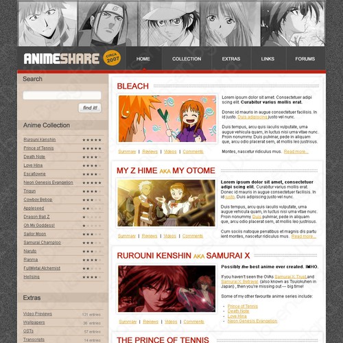 Web design need for anime site, Web page design contest