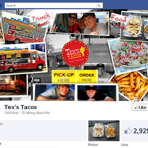 Facebook Landing Page --- Tex's Tacos - the original Nueva Texicana food truck (Voted #1 Food Truck in Atlanta) Design by clickyusho
