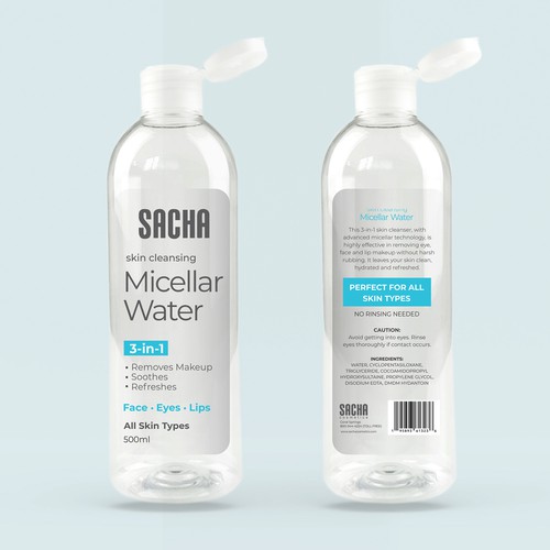 Sacha Micellar Water bottle 500ml Design by atensebling