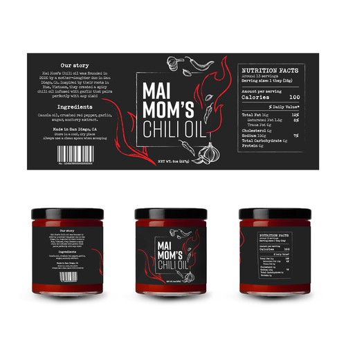 Eye catching packaging label for spicy chili oil jar Design by Cavendish Design