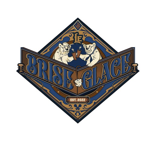 Board game bar logo with tavern design, inspired by vintage ice breaker boat atmosphere - official name is "Le Brise-gla Design réalisé par C1k