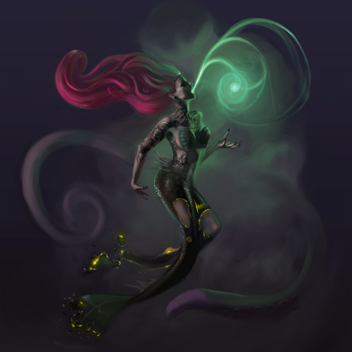 Design a realism tattoo featuring a dark version of the Little Mermaid Design by Daoud.