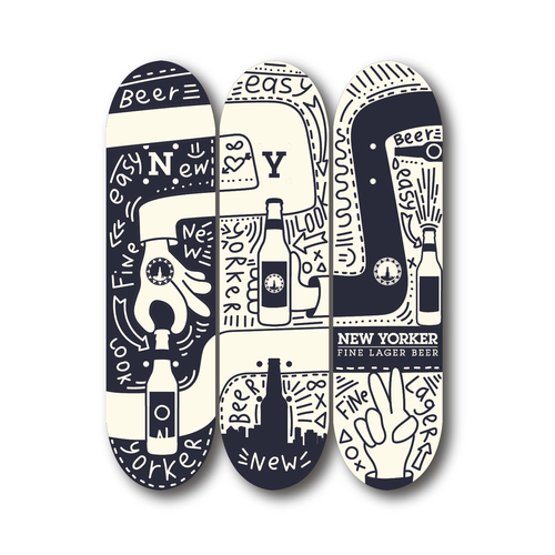 Eye-catching illustration for New Yorker Beer Skateboard Design por Volha_Petra
