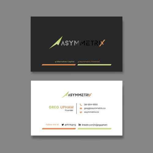 Design a cool, edgey but sophisticated business card for an alternative investment firm. Design von Saman Osama