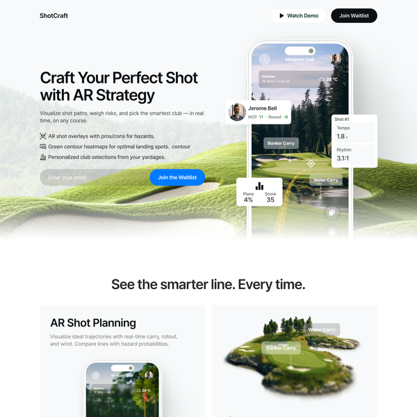 Golf App Landing Page Design
