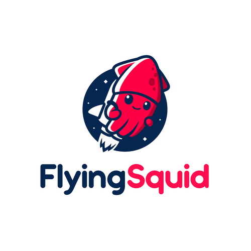 Logo of a squid wearing a jetpack for product named FlyingSquid Design by PatricioDesigns