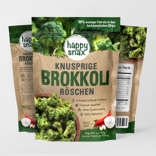 Verpackungsdesign für Doypack Gemüsechips: Vakuum frittierte Brokkoli Chips Design by Creative Selection