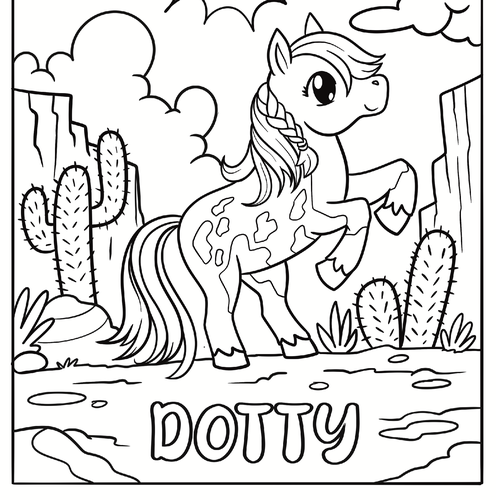 Alaadin ArtさんのCute Kids Coloring Book Cartoon Ponies, French Bulldogs, and one Horseデザイン